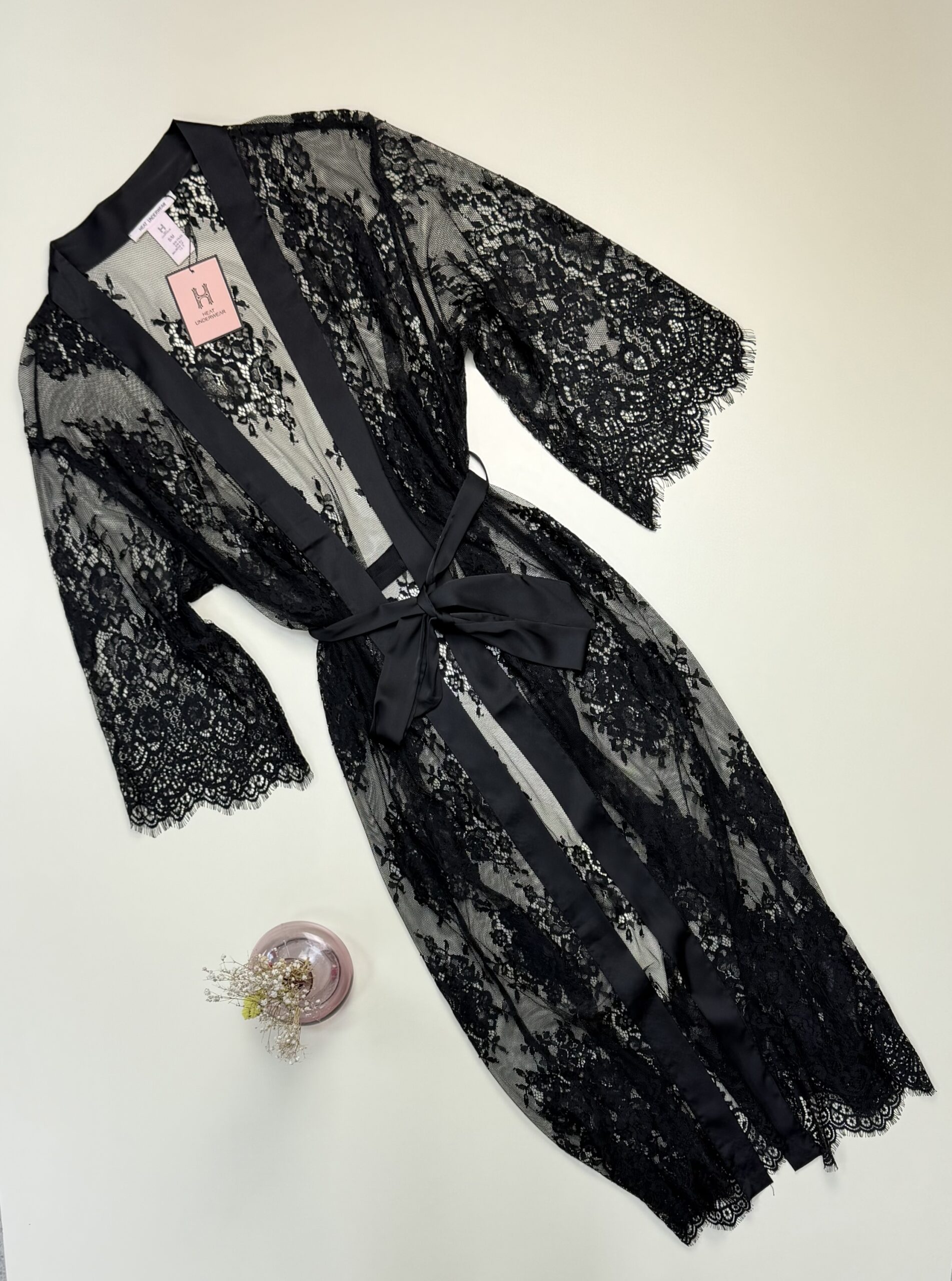 Peignoir long en dentelle – H –  » Noir « 