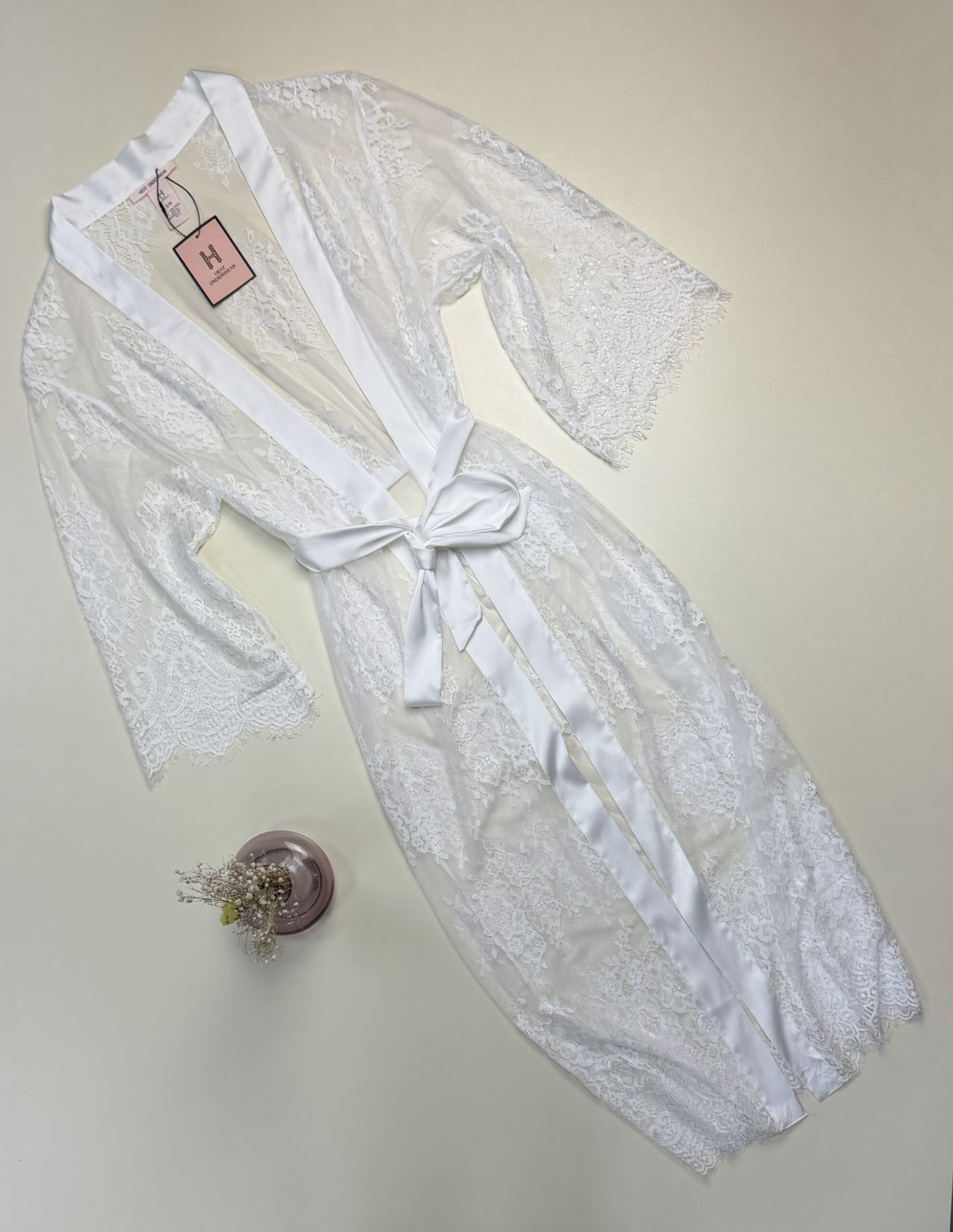 Peignoir long en dentelle - H - " Blanc "