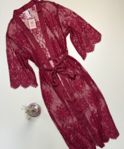 Peignoir long en dentelle - H - " Bordeaux "