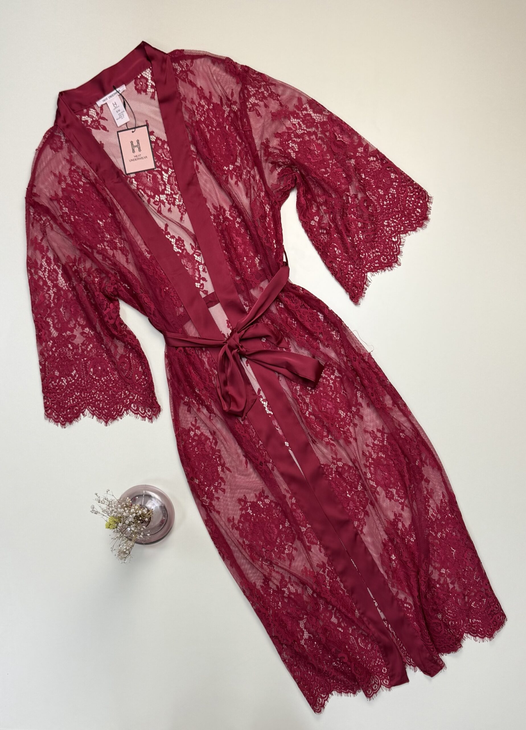 Peignoir long en dentelle - H - " Bordeaux "