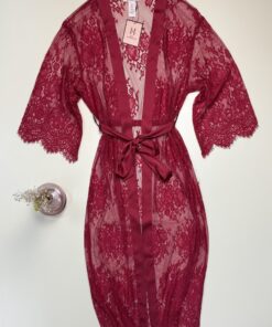 Alternative view of Peignoir long en dentelle - H - " Bordeaux "