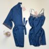 Ensemble nuisette peignoir en satin "Bleu vert" -H-