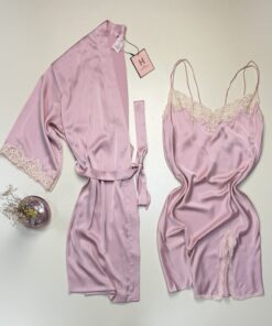Ensemble nuisette peignoir en satin "Rose" -H-