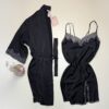 Ensemble nuisette peignoir en satin "Noir" -H-