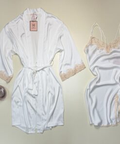 Alternative view of Ensemble nuisette peignoir en satin "Blanc" -H-
