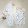 Ensemble nuisette peignoir en satin "Blanc" -H-
