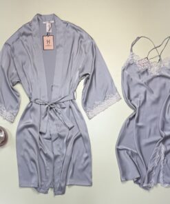 Alternative view of Ensemble nuisette peignoir en satin "Mauve" -H-
