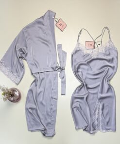 Ensemble nuisette peignoir en satin "Mauve" -H-
