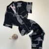 Pyjama boutonné en satin demi manche "Noir" -H-