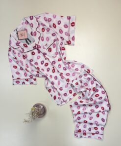 Pyjama boutonné en satin demi manche "Rose" -H-