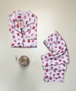 Alternative view of Pyjama boutonné en satin demi manche "Rose" -H-