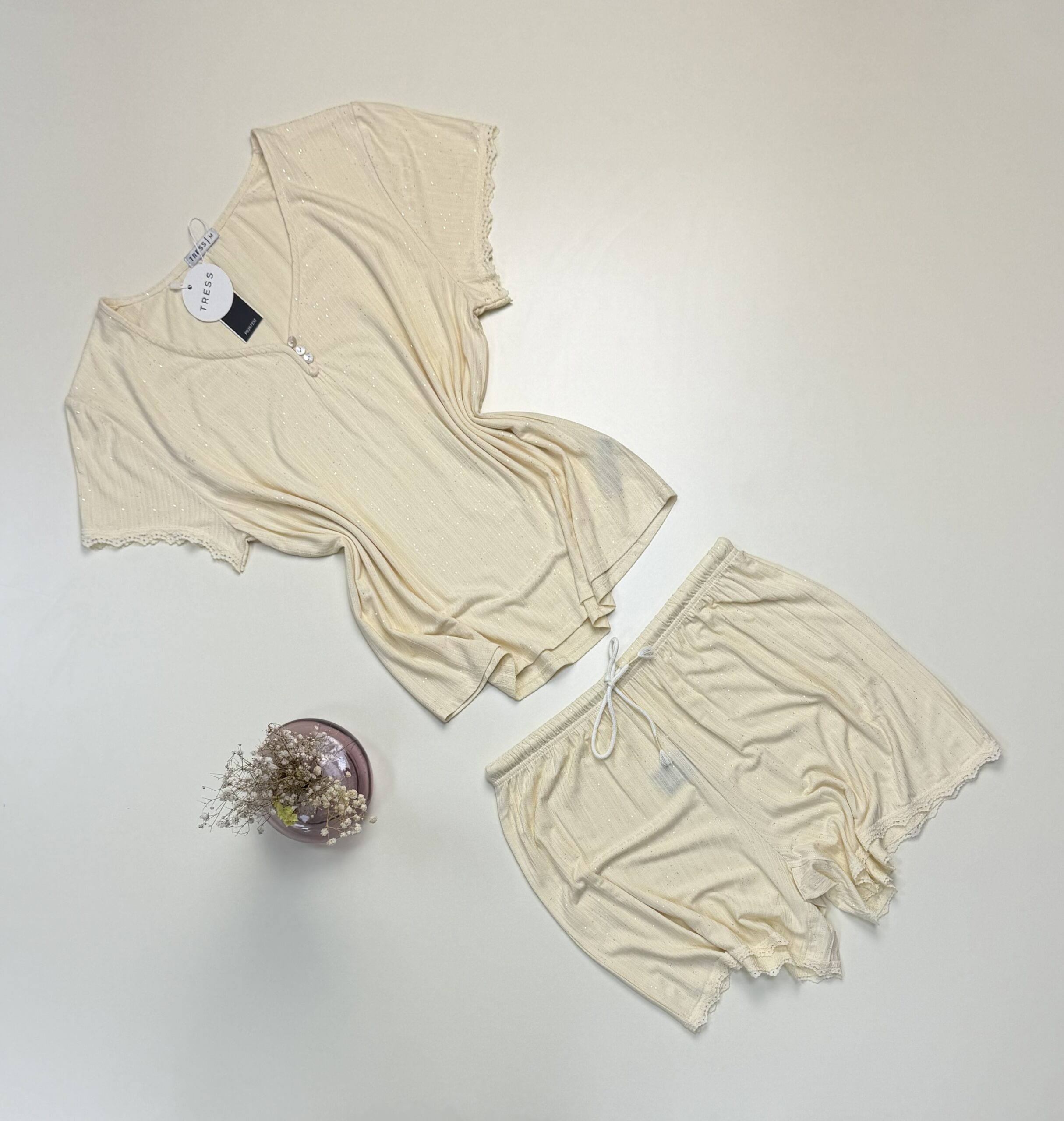 Pyjama short haut demi manche Tress " Jaune " – Image 2