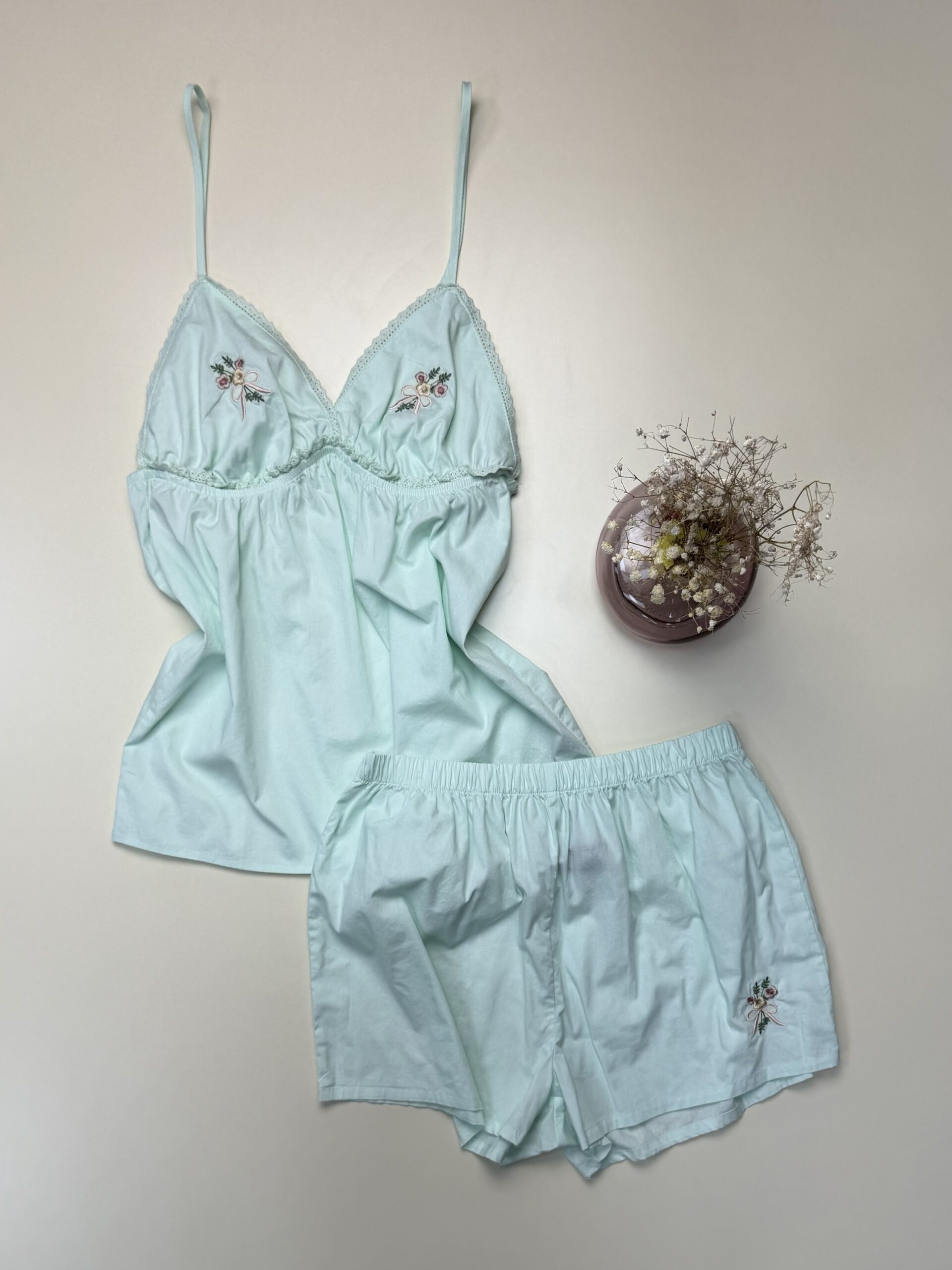 Pyjama short bustier 100% coton Tress " Vert "