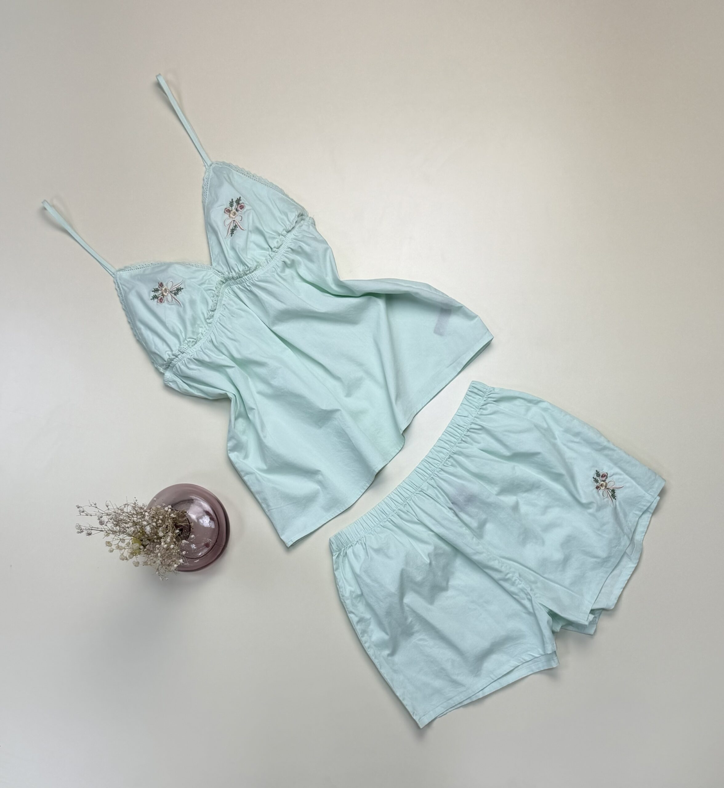 Pyjama short bustier 100% coton Tress " Vert " – Image 2
