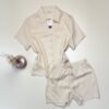Pyjama short haut demi manche boutonné en lin Tress " Beige "