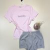 Pyjama short haut demi manche - Tress - coton " Rose "