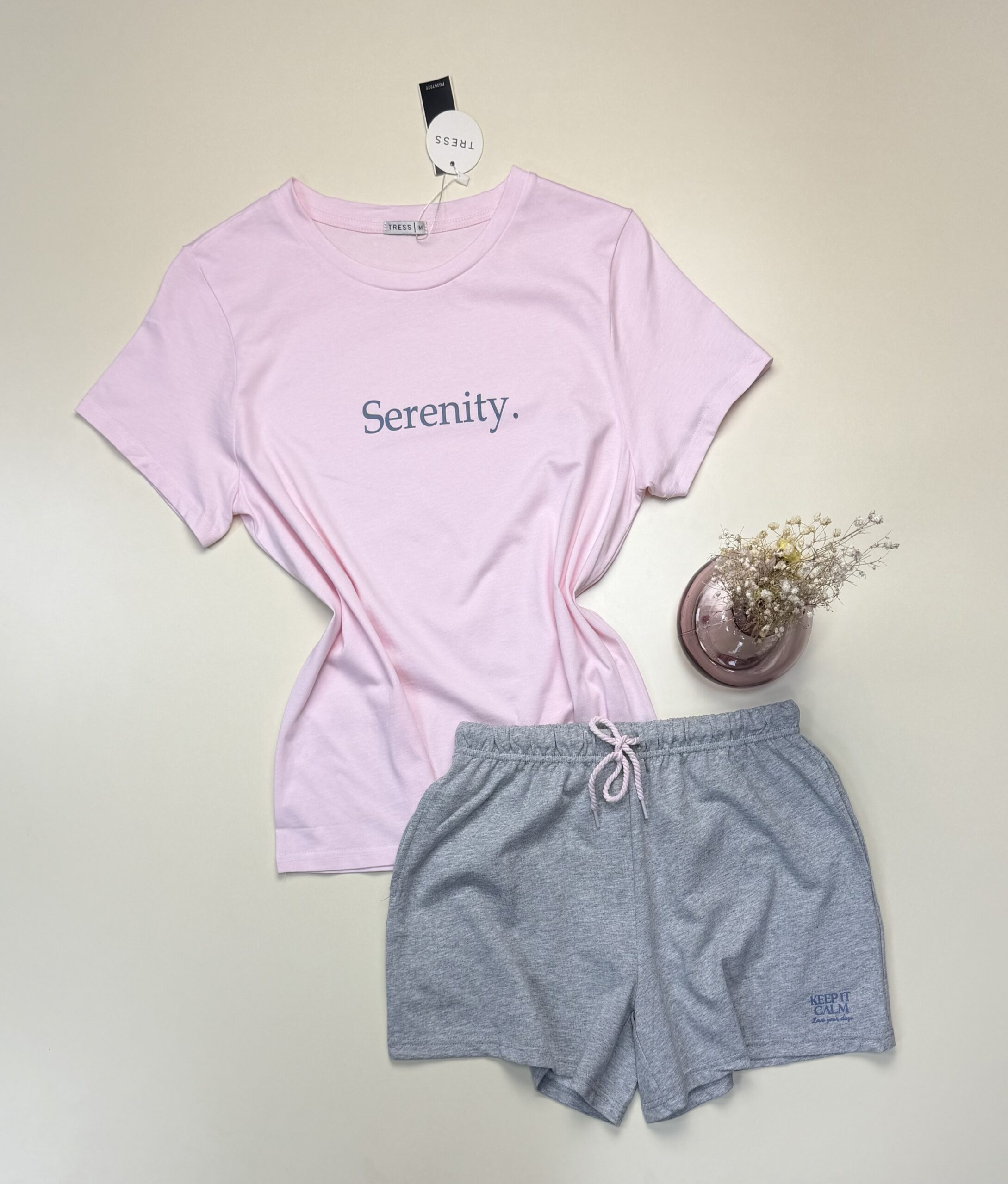 Pyjama short haut demi manche - Tress - coton " Rose "