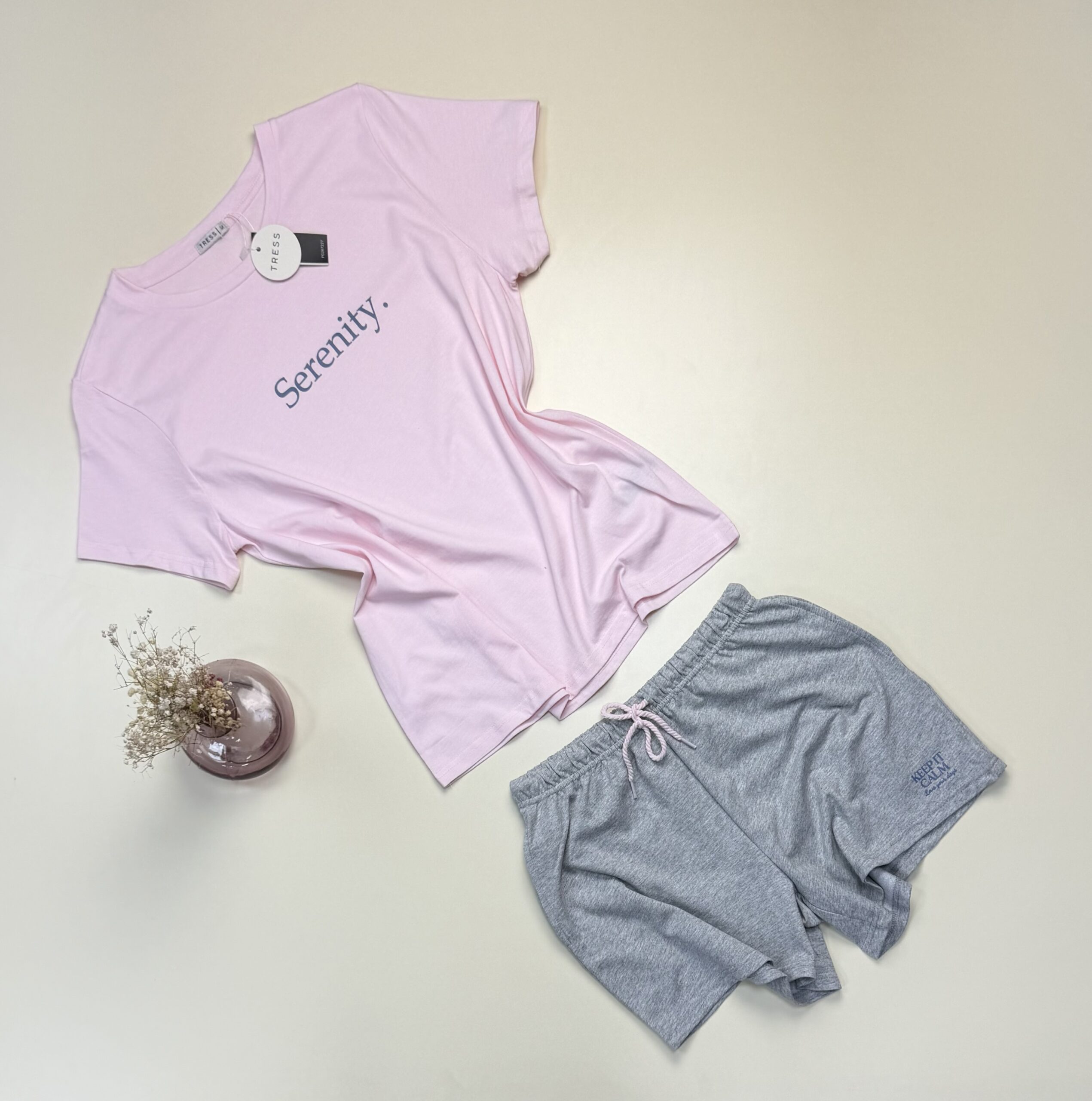 Pyjama short haut demi manche - Tress - coton " Rose " – Image 2