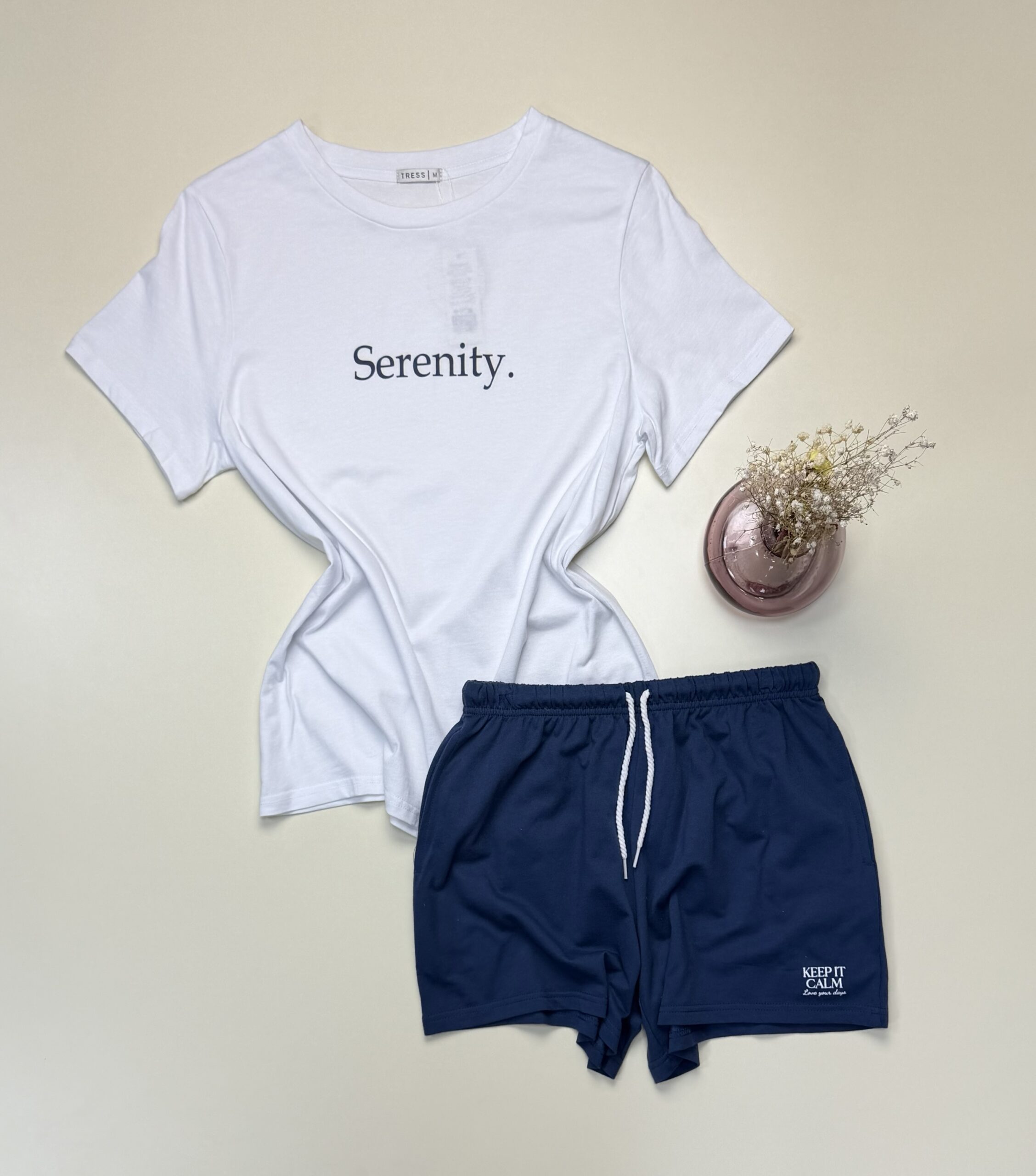 Pyjama short haut demi manche - Tress - coton " Blanc "
