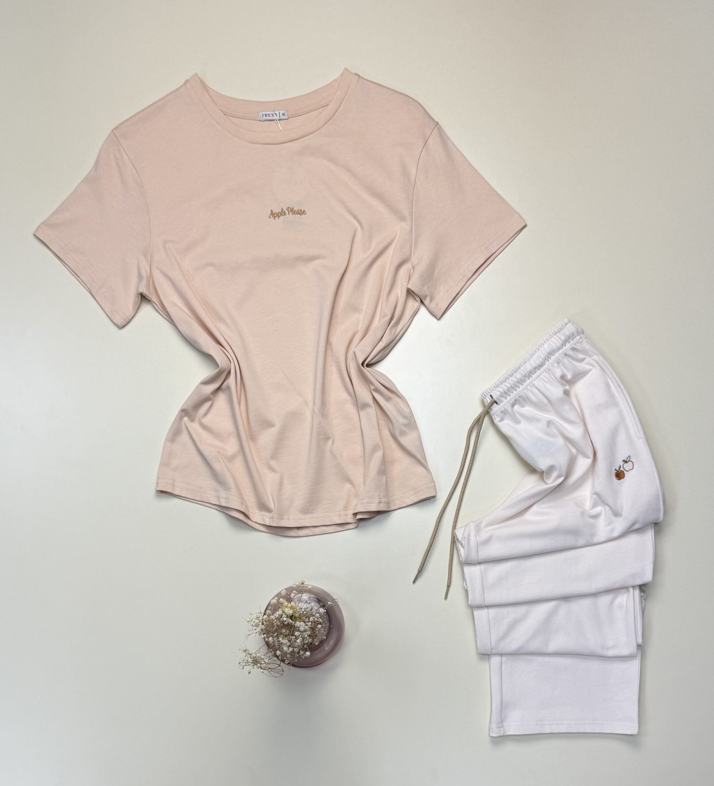 Pyjama pantalon haut demi manche - Tress - coton " Beige" – Image 3