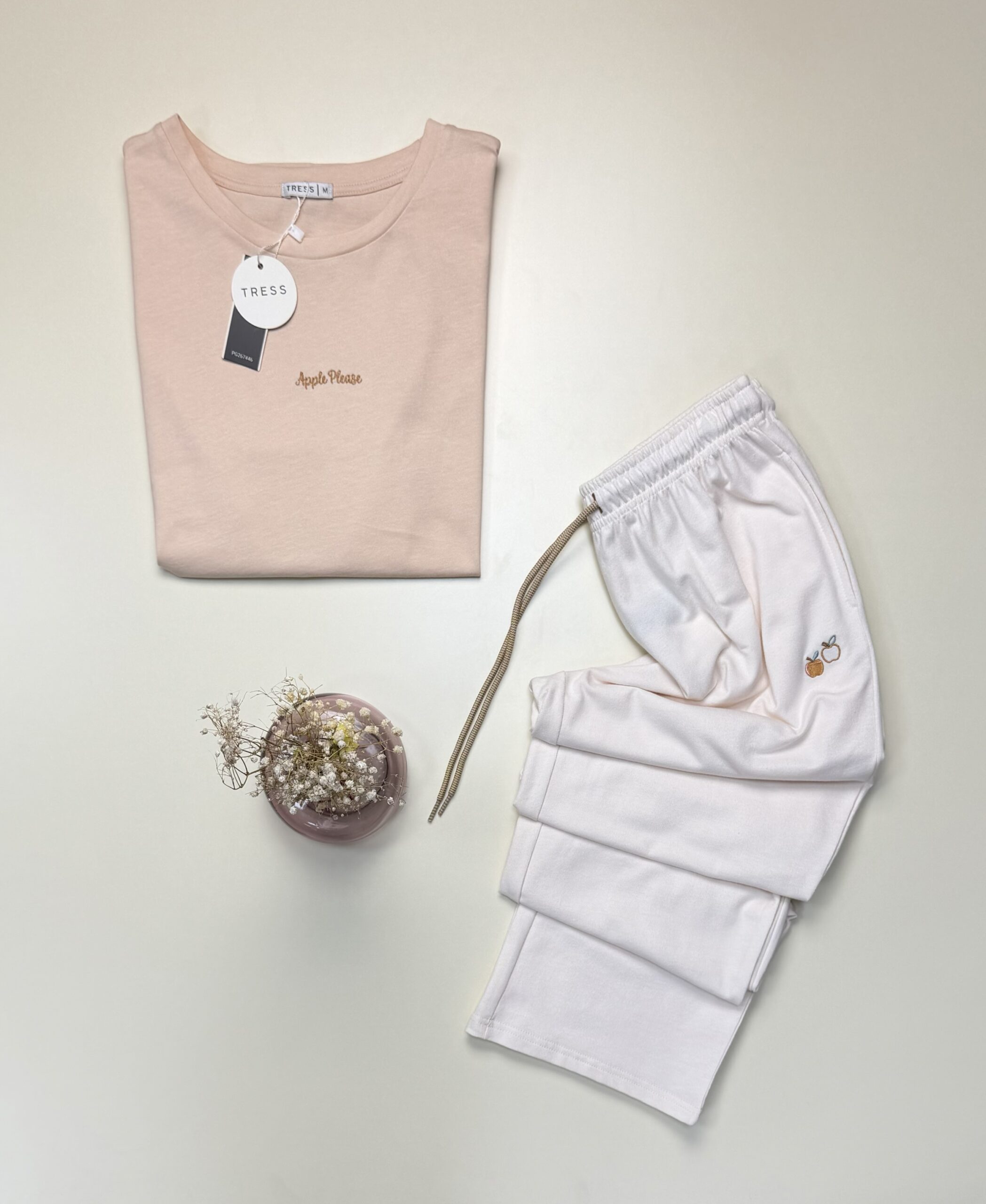 Pyjama pantalon haut demi manche - Tress - coton " Beige" – Image 2