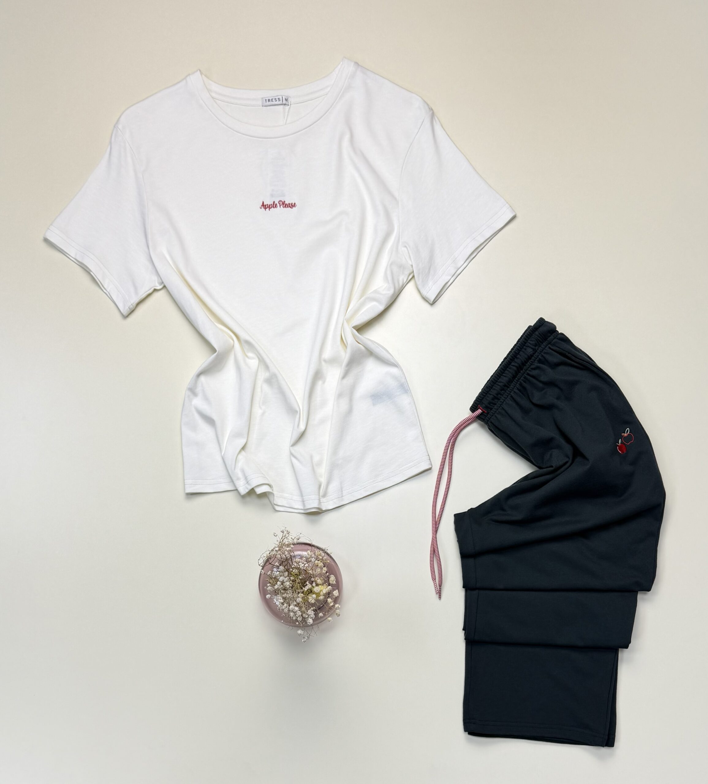 Pyjama pantalon haut demi manche - Tress - Coton " Blanc" – Image 3