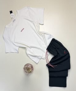 Pyjama pantalon haut demi manche  - Tress - Coton " Blanc"