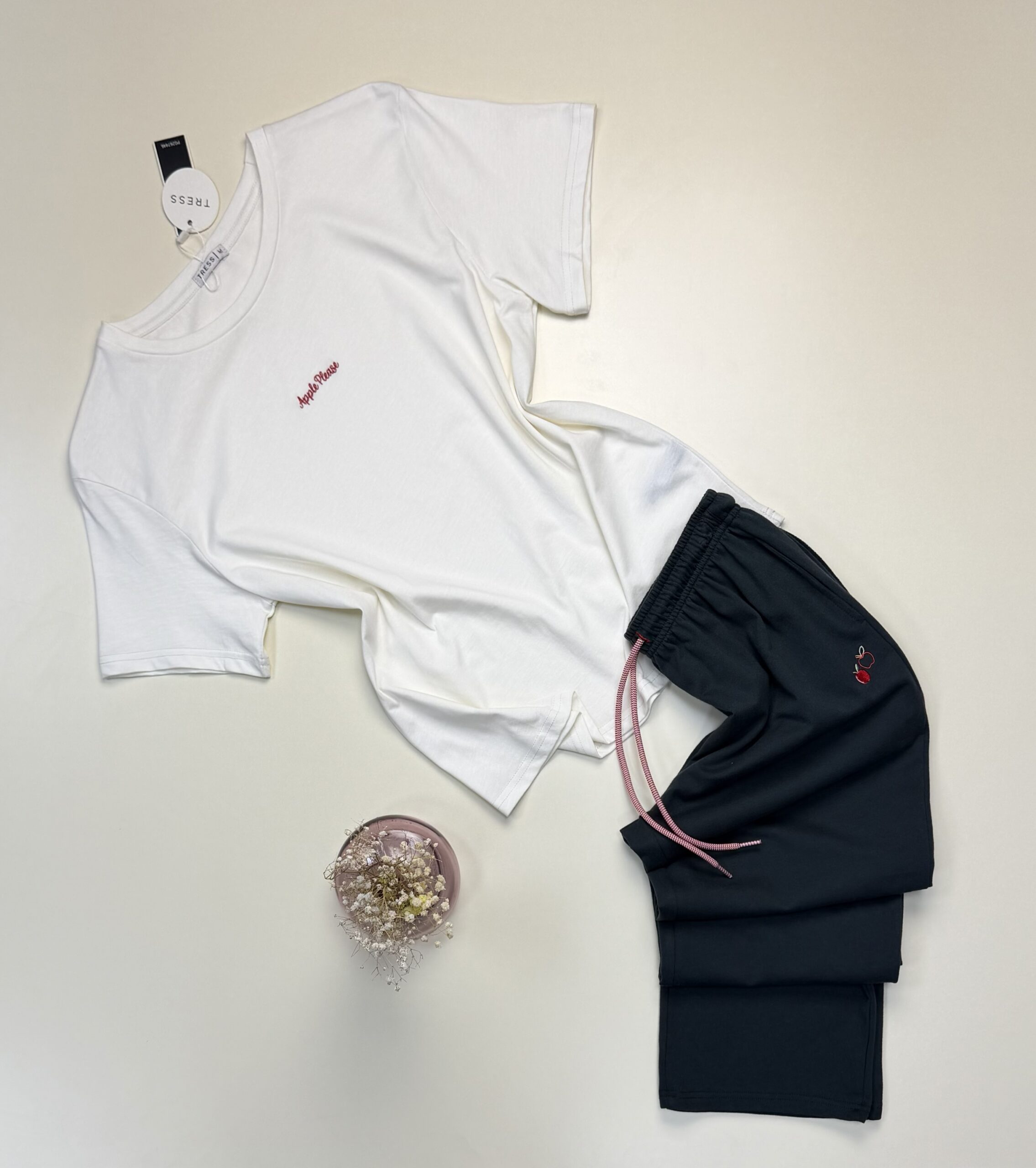 Pyjama pantalon haut demi manche - Tress - Coton " Blanc"