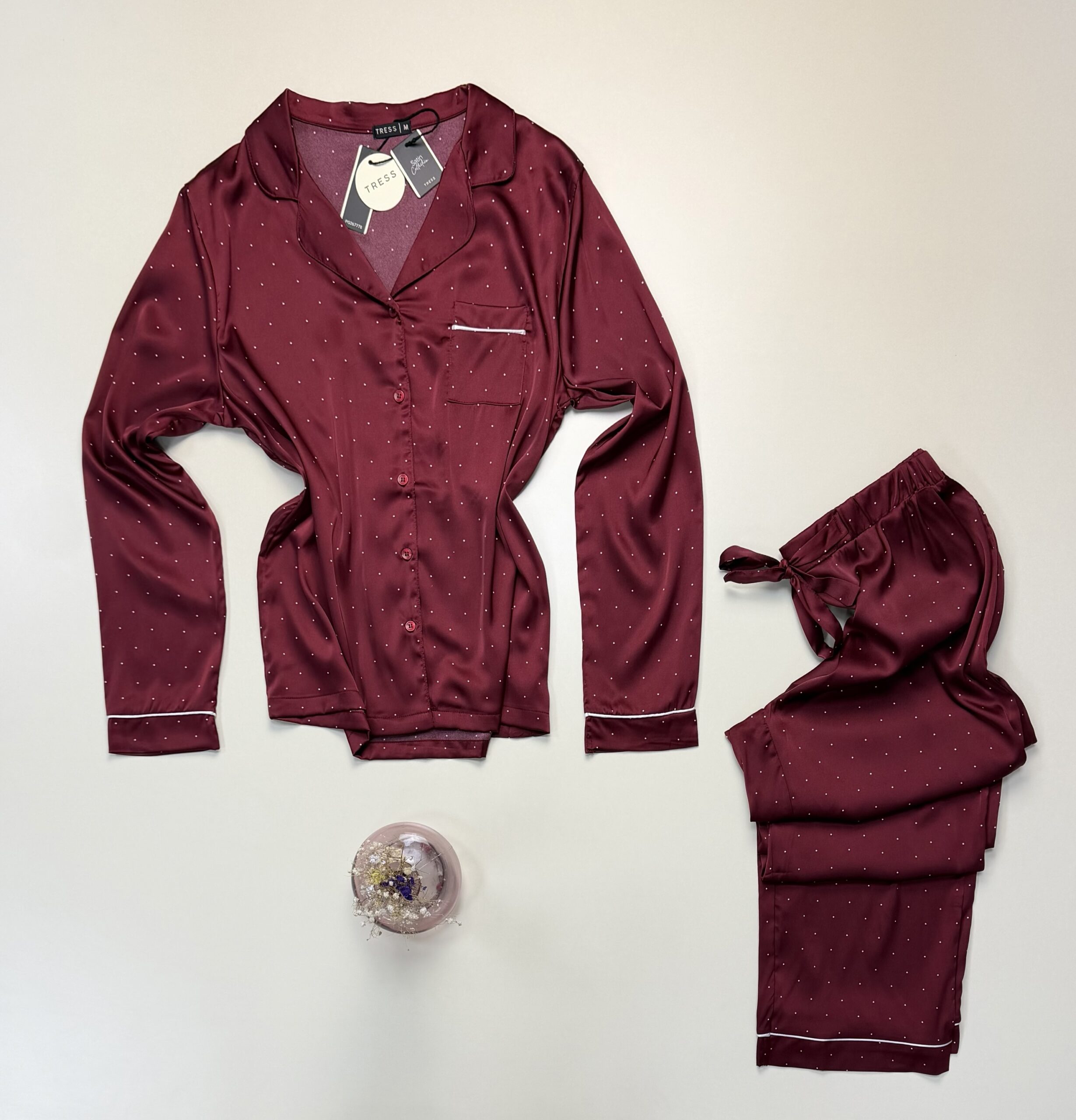 Pyjama boutonné en satin manche longue " bordeaux" -TRESS- – Image 3