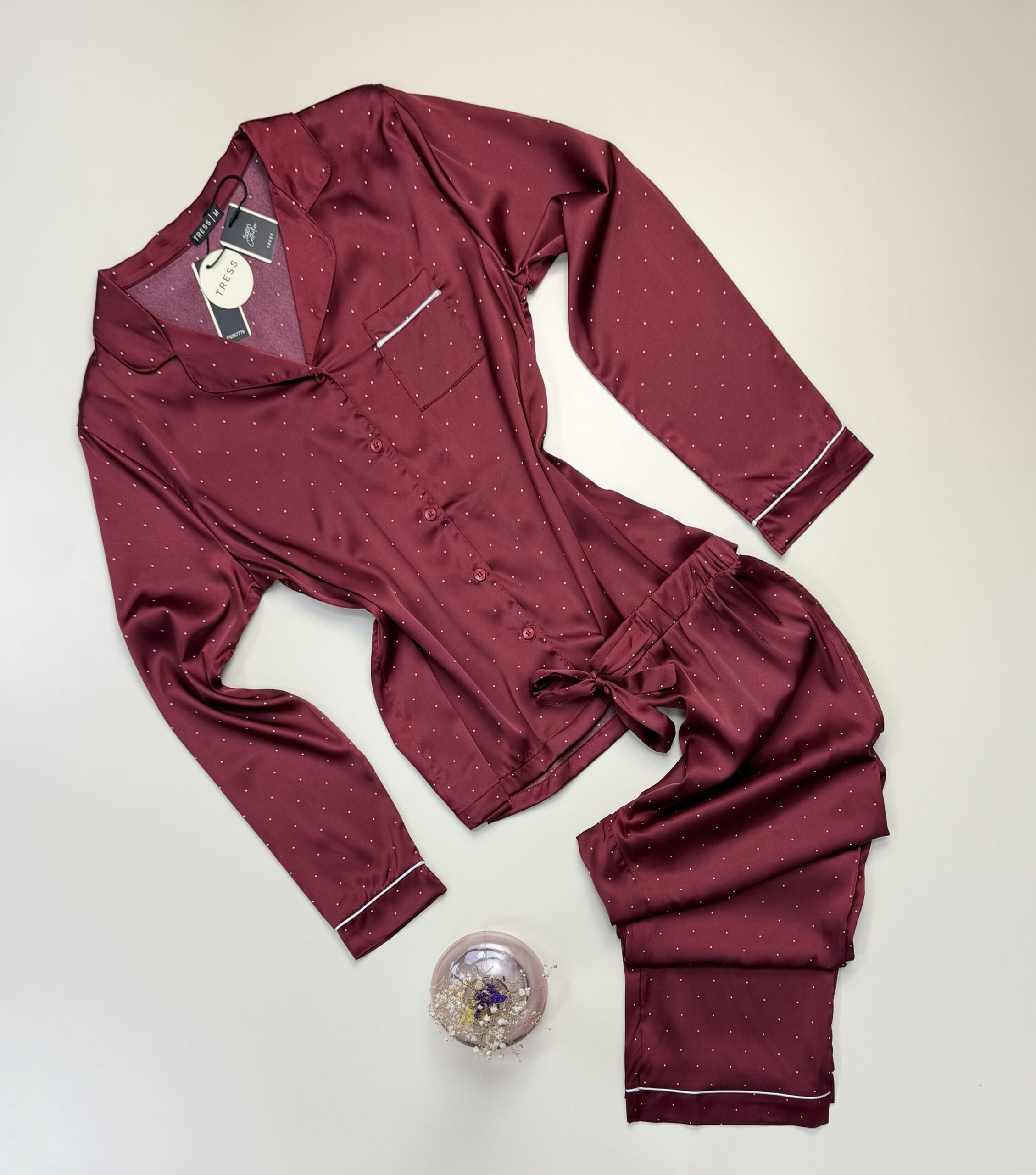 Pyjama boutonné en satin manche longue " bordeaux" -TRESS-