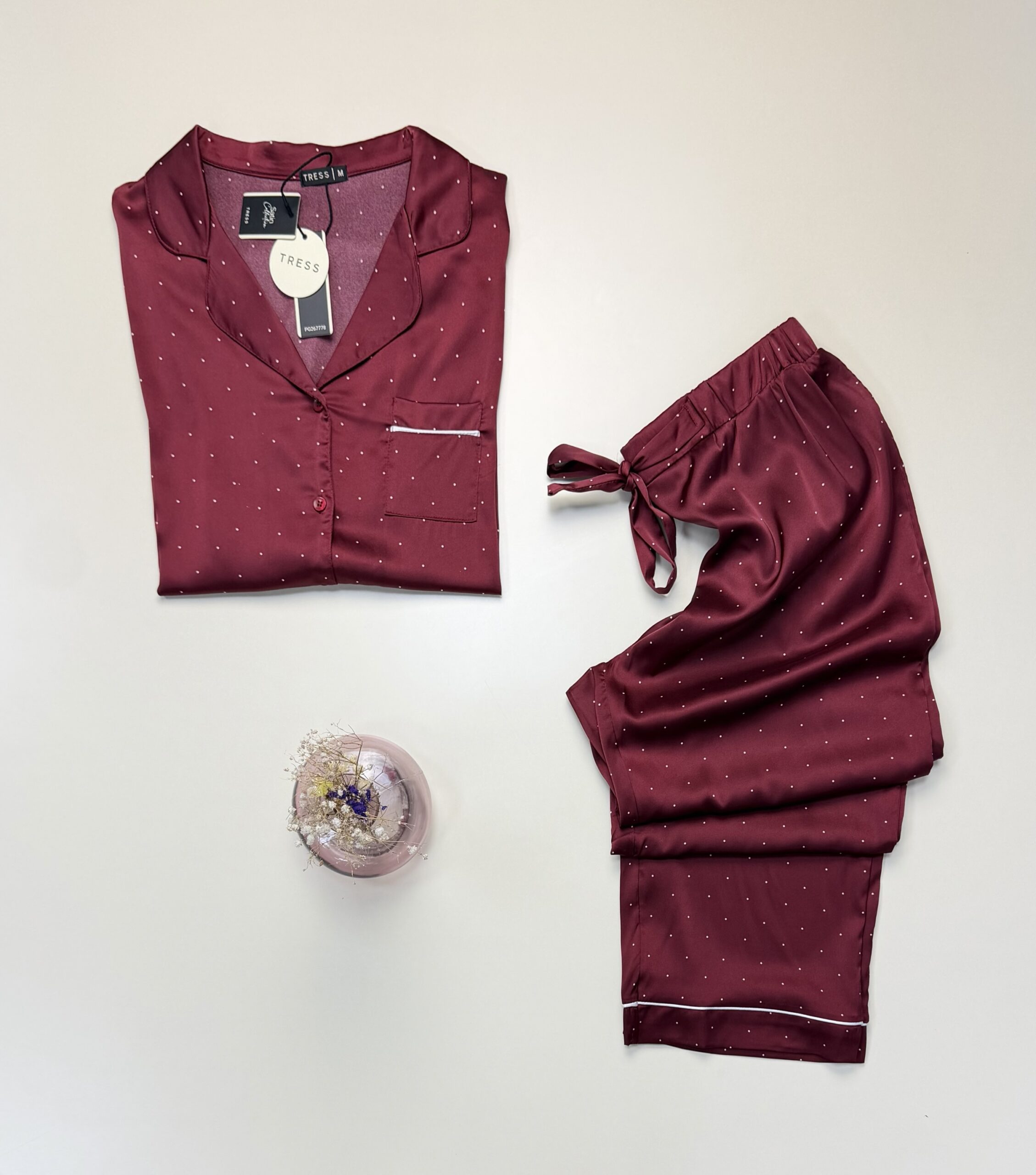 Pyjama boutonné en satin manche longue " bordeaux" -TRESS- – Image 2