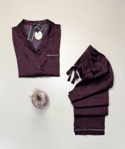 Alternative view of Pyjama boutonné en satin manche longue " Aubergine " -TRESS-