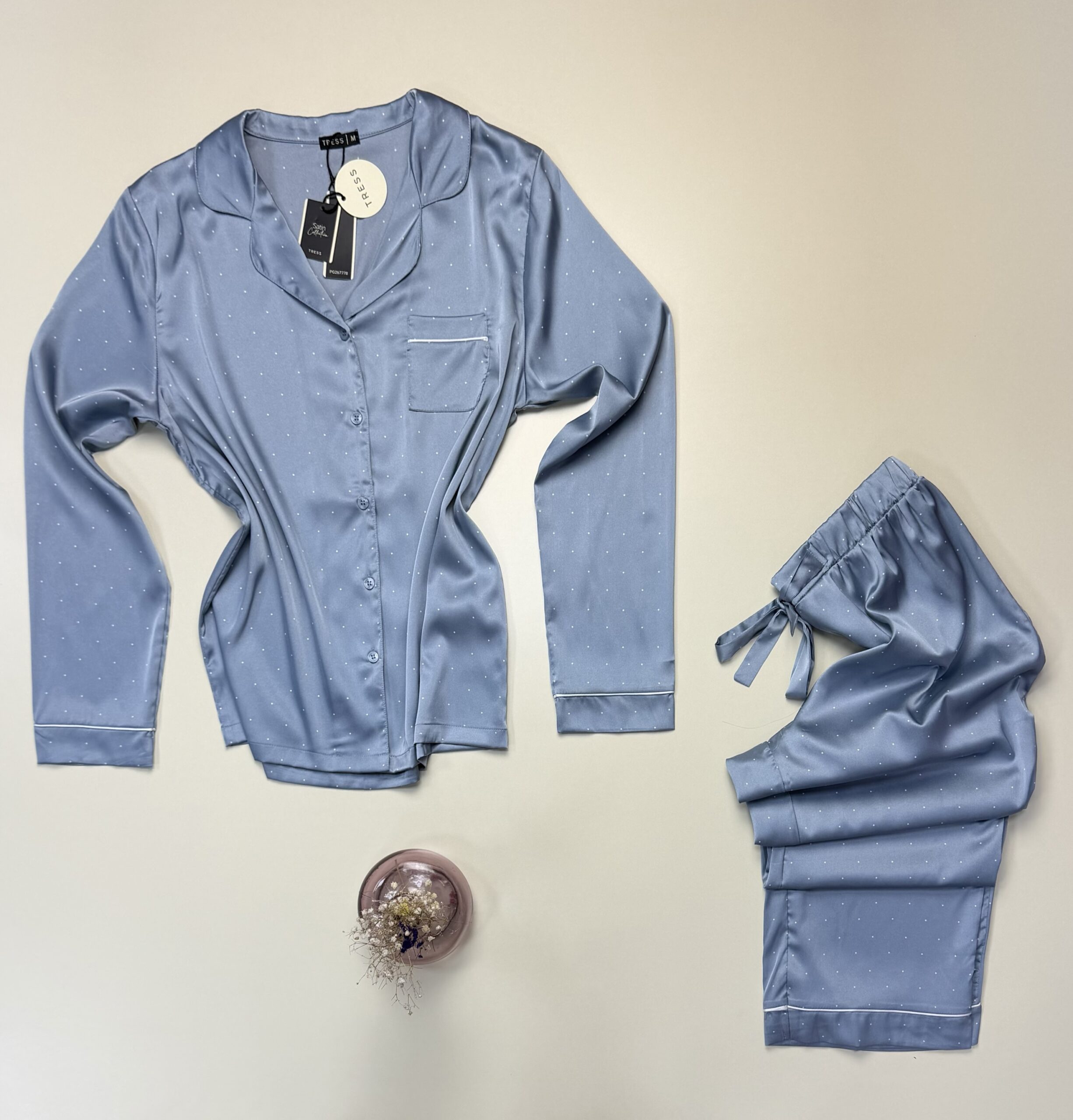 Pyjama boutonné en satin manche longue " Bleu" -TRESS- – Image 3