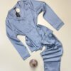 Pyjama boutonné en satin manche longue " Bleu" -TRESS-
