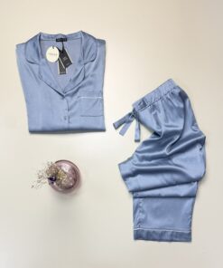 Alternative view of Pyjama boutonné en satin manche longue " Bleu" -TRESS-