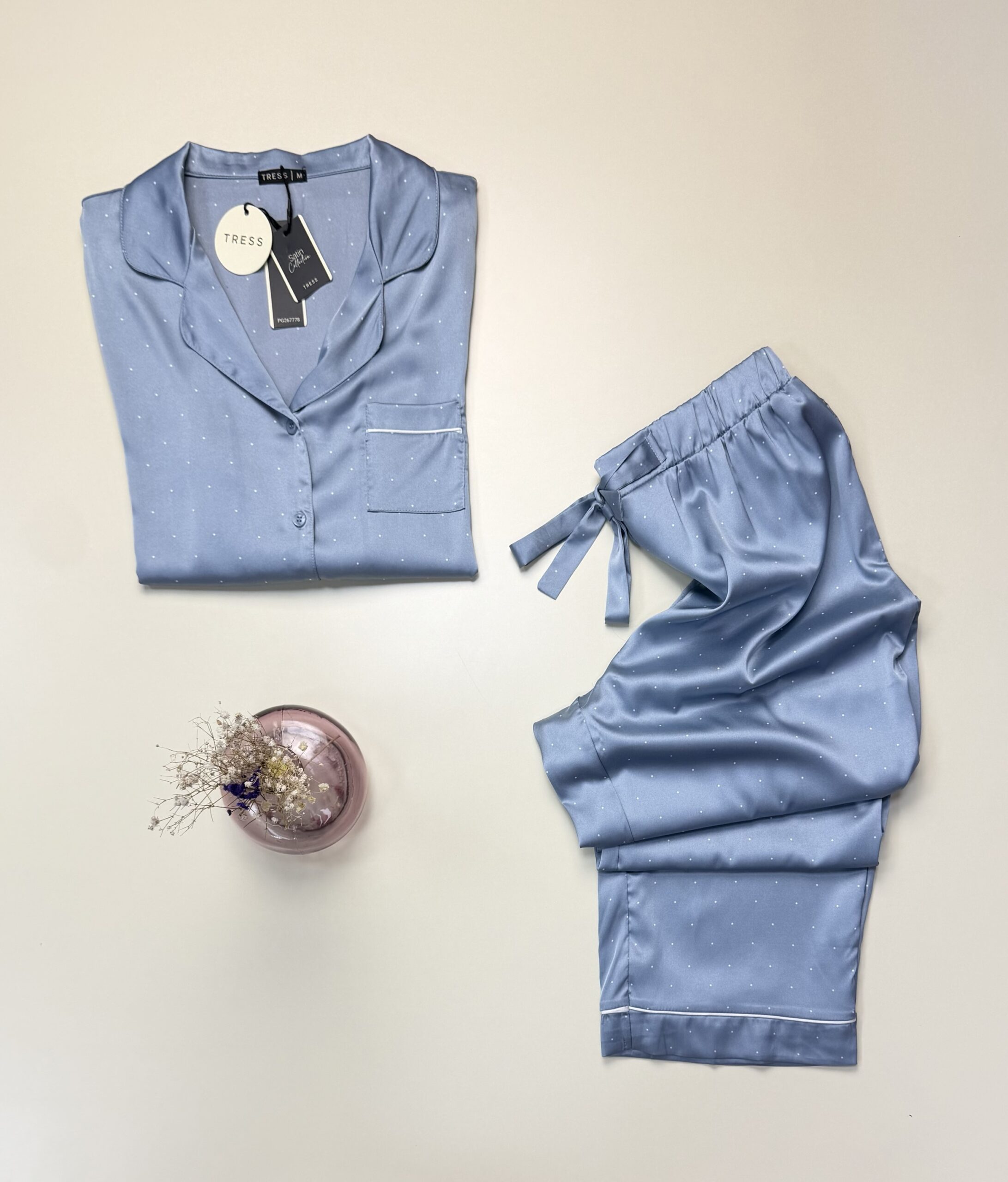 Pyjama boutonné en satin manche longue " Bleu" -TRESS- – Image 2