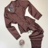 Pyjama boutonné en satin manche longue " Marron petit point " -TRESS-