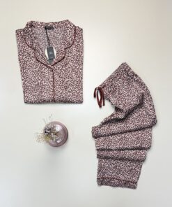 Alternative view of Pyjama boutonné en satin manche longue " Leopard rose " -TRESS-