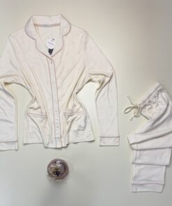 Alternative view of Pyjama boutonné en coton manche longue " Saumon" -TRESS-