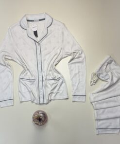 Alternative view of Pyjama boutonné en coton manche longue " Blanc " -TRESS-