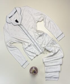 Pyjama boutonné en coton manche longue " Blanc " -TRESS-