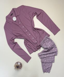 Pyjama boutonné en coton manche longue " Mauve " -TRESS-