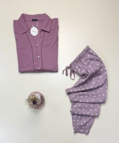 Alternative view of Pyjama boutonné en coton manche longue " Mauve " -TRESS-