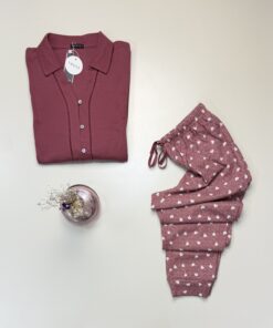 Alternative view of Pyjama boutonné en coton manche longue " Bois de rose " -TRESS-