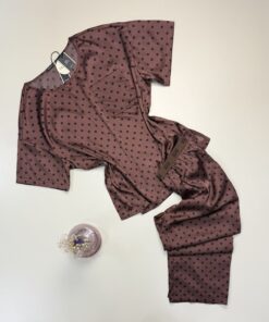Pyjama haut demi manche en satin "Marron petit point " -TRESS-