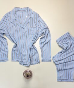 Alternative view of Pyjama boutonné manche longue " Bleu à rayures " -PRIMARK-