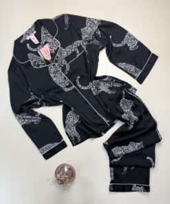 Pyjama boutonné en satin manche longue " Noir " -H-