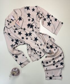 Pyjama boutonné en satin manche longue " Beige " -H-