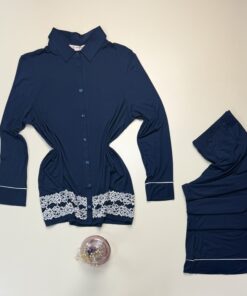 Alternative view of Pyjama boutonné manche longue " Bleu nuit " -H-
