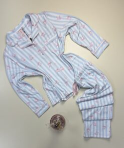 Pyjama boutonné manche longue " Bleu à rayures " - H -